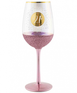 21st Glitter Wine Glass