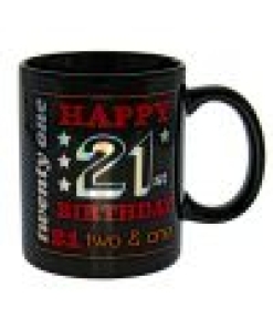 Happy 21st Black Holo Mug
