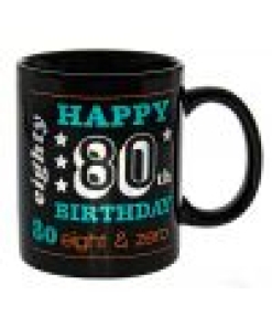 Happy 80th Black Holo Mug