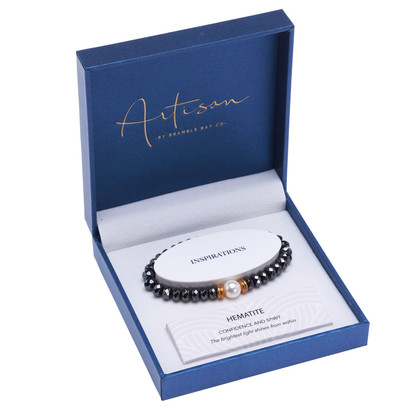 White Pearl On Hematite Bracelet Faceted Bead Bracelet