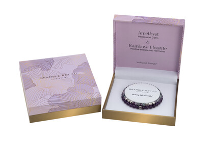 Bracelet-Elegance- Amethyst and Rainbow Fluorite (Rhodium)