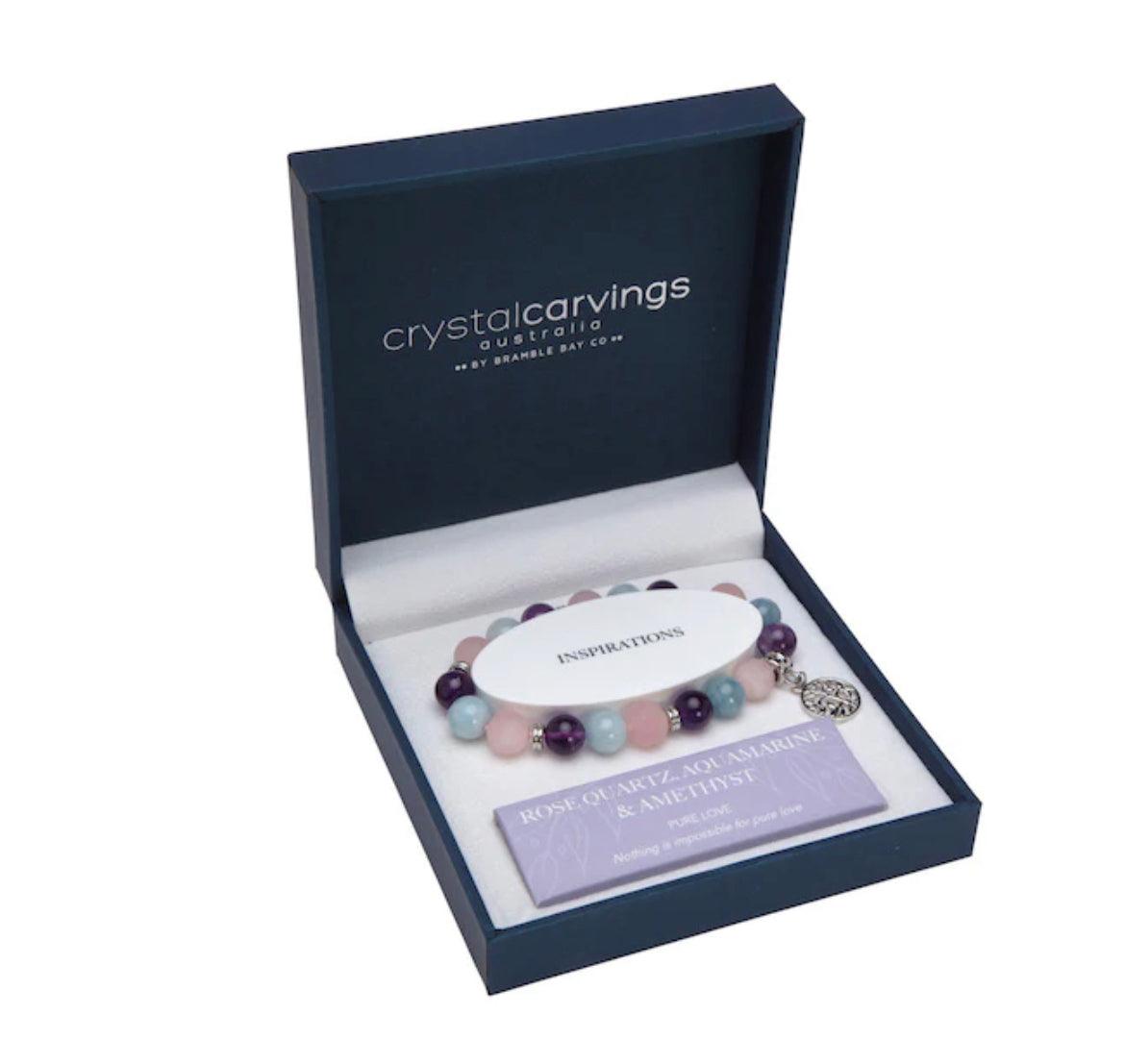 Aquamarine, Rose Quartz and Amethyst Tree of Life Charm Bracelet
