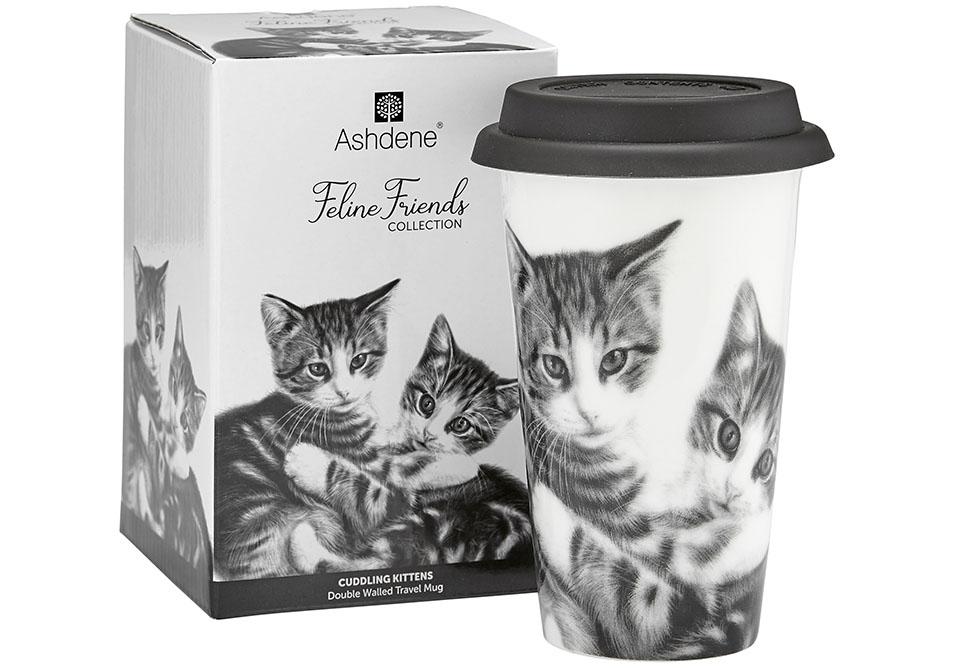 Feline Friends Cuddling Kittens Travel Mug