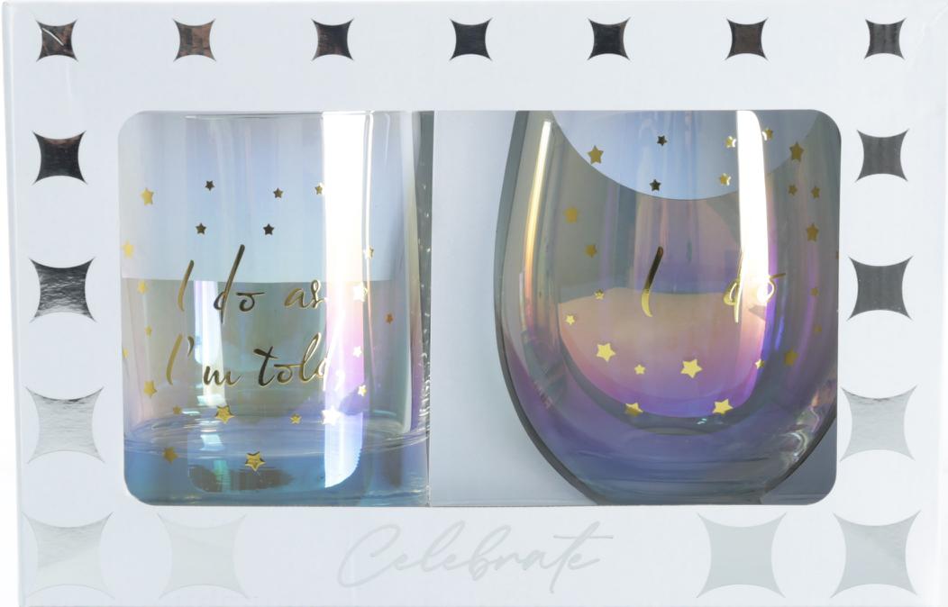 Wedding I Do as I'm Told Scotch and Stemless Glass Set