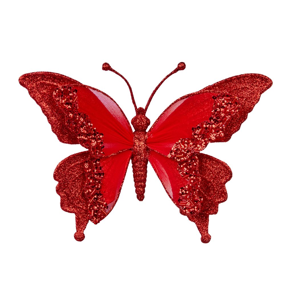 Christmas Tree Decoration- Red Clip on Butterfly 24cm