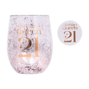 21st Glitter Stemless Glass & Badge Set