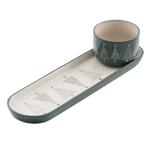 Christmas Evergreen Plate with Bowl