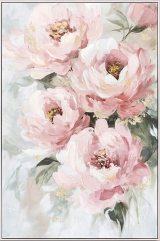 Hand Painted Pink Flower Canvas Print in Frame A