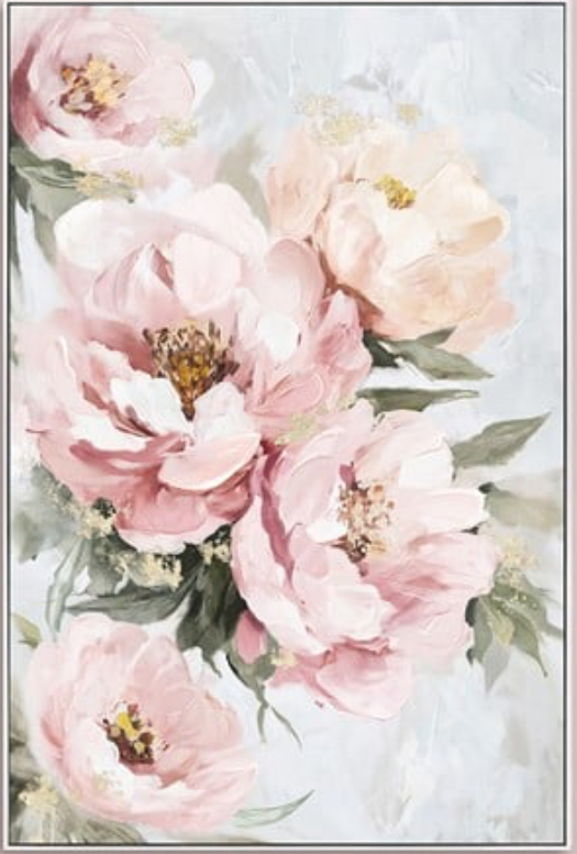 Hand Painted Pink Flower Canvas Print in Frame B