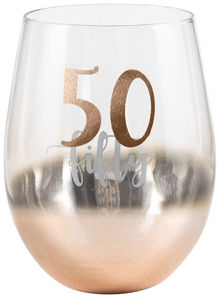 50th Gold Ombre Stemless Wine Glass 600ml