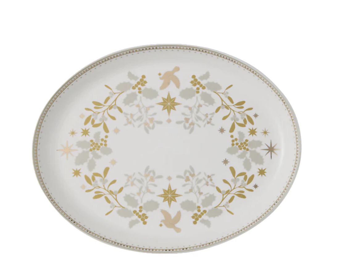 MW White Christmas Oval Platter 25.5x20cm Gift Boxed