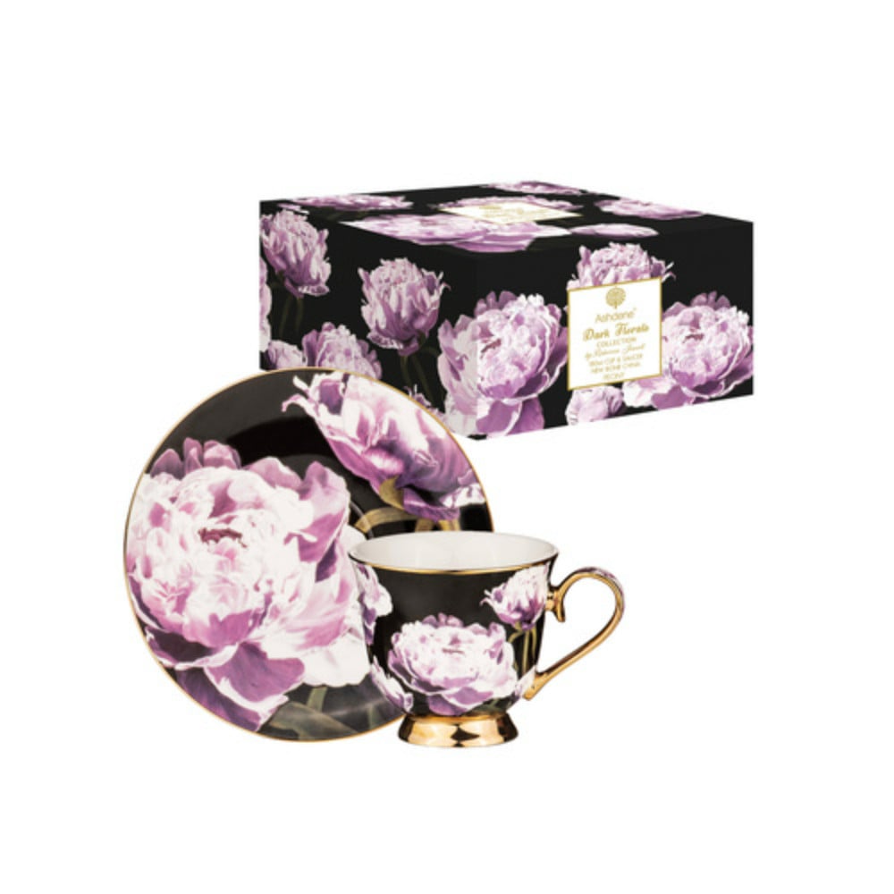 Ashdene Dark Florals Cup and Saucer 180ml Peony