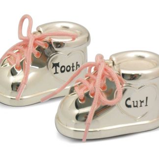 Silver Plate Shoe First Tooth and Curl Box - Pink