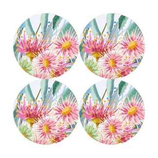 Royal Botanic Gardens Eucalyptus Bloom Round Cork Back Coaster Set of 4 Gift Boxed