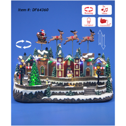 Christmas LED Village w Flying Sleigh & Turning Tree & music