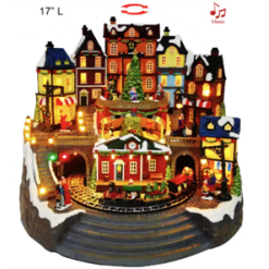 Christmas Village w Turning Train & Music