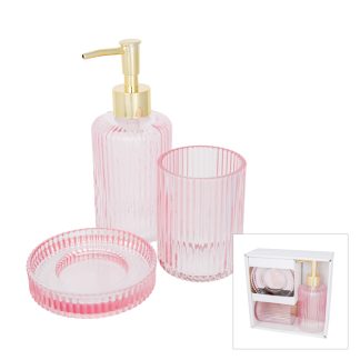 Harrow Glass Bathroom Set Pink Gold