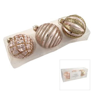 Glass Bauble Rose Gold Set3