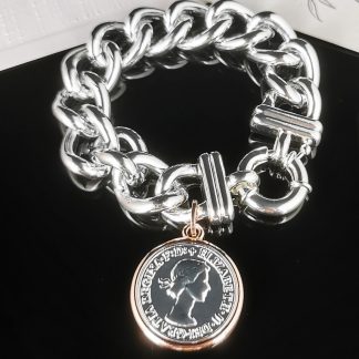 Bracelet Silver Chunky Adjustable Coin