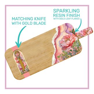 Bamboo Serving Platter with Resin Overlay Coral Peony