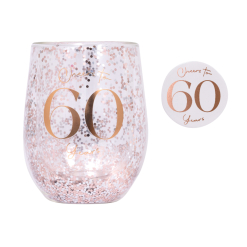 60th Glitter Stemless Glass & Badge Set