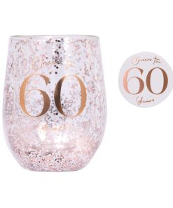 60th Glitter Stemless Glass & Badge Set
