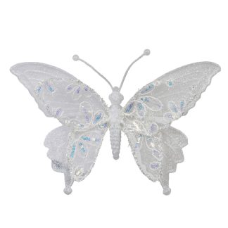 Christmas Tree Decoration- White Clip on Butterfly 24cm