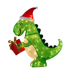 Christmas Dinosaur Display with Lights & Present- Indoor/Outdoor, 90cm