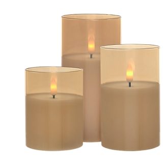 Let's Get Lit LED Flameless Candle Glass Hurricane Gold Set of 3 Gift Boxed