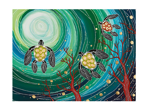 Melanie Hava Jugaig-Bana-Wabu Tea Towel 50x70cm Turtles