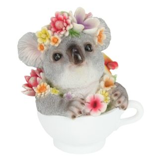 15cm Cute Baby Koala in Teacup with Floral Design