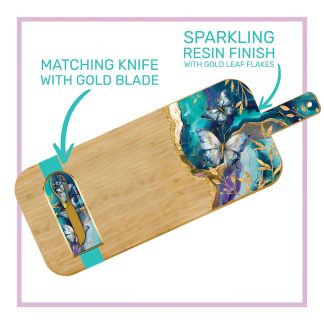 Bamboo Serving Platter with Resin Overlay Tranquil Butterflies