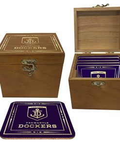 Fremantle Dockers Freo AFL Cork Back Drink Coasters in Wooden Case Box
