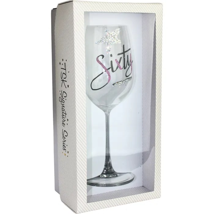 60th Pink Holo Star Wine Glass