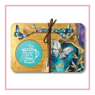 Bamboo Tea time Tray with Spoon Tranquil Butterflies