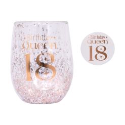 18th Glitter Stemless Glass & Badge Set