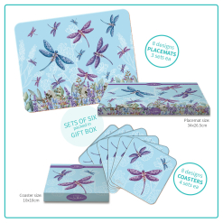 Coasters in a Gift Box Lavender Dragonflies design