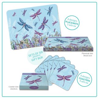 Placemats in gift box Lavender Dragonflies design