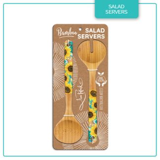 Set of 2 Bamboo Salad Servers on backing card. Bee Sunny.