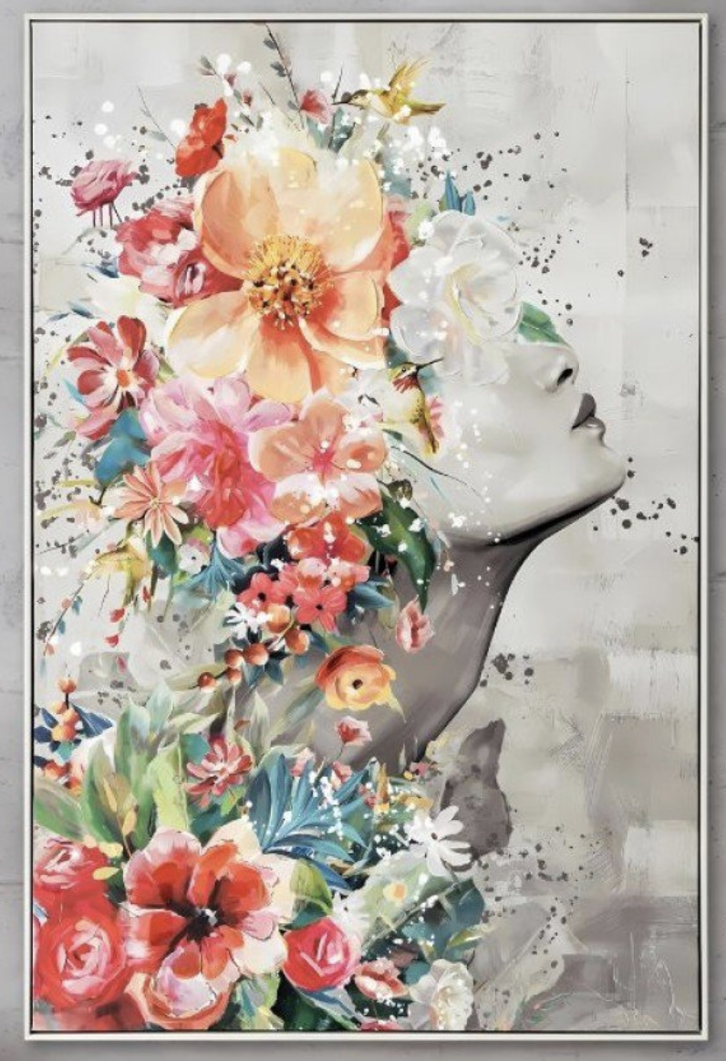 Hand Painted Lady With Flower Canvas Print