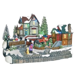 Christmas LED Train Station w 2 Moving Scene and Music