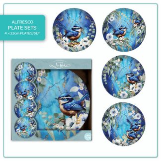 Set of 4 melamine plates in gift box. 23cm. Cheeky Wrens.