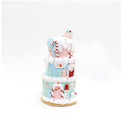 12"H Cake house with LED light (snowman)