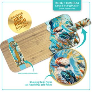 Resin Bamboo Serving Platter + 1 matching cheese knife - Charming Kooka design