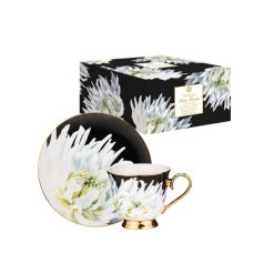 Ashdene Dark Florals White Dahlia Drinking Tea Cup and Saucer