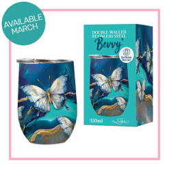Double walled Stainless steel 'Bevvy Tranquil Butterflies