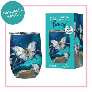 Double walled Stainless steel 'Bevvy Tranquil Butterflies