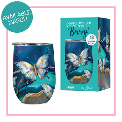 Double walled Stainless steel 'Bevvy Tranquil Butterflies