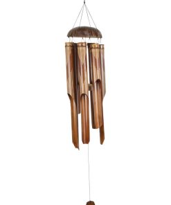 6 Tube Carved Stripe Pattern Bamboo Wind Chime with Coconut Top