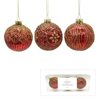 Glass Bauble Red Gold Set3